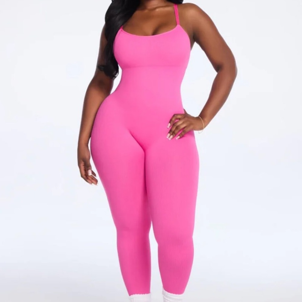 ShesWaisted Snatched Knit Seamless Jumpsuit  M/L  Pink
